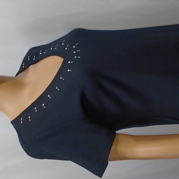 Karen Scott Women's Cotton Studded V-Neck Top, Deep Black - Picture 6 of 10